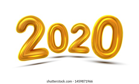 2020 New Year Greeting Card Concept Banner Vector. Glossy Yellow Air Blown Two Thousand Twenty 2020. Invitation Xmas Party Creative Template Poster Realistic 3d Illustration