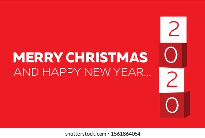 2020 new year greeting card, wooden red cubes with 2020