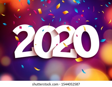 Fundo de festa feliz véspera de ano novo de 2020. Design de cartaz vetorial de natal de 2020