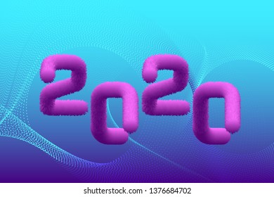 2020 - new year holiday. Vector banner - trendy neon colors. Digital numbers bright creative background for advertising posters. 
Fluffy gradient effect on 2020 and retro neon lines. 