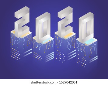 2020 New Year isometric abstract banner digital technology vector illustration