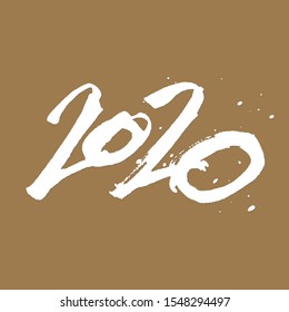 2020 new year lettering calligraphy background lettering ink golden vector isolated