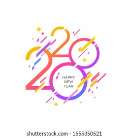 2020 new year logo with abstract geometric shapes. Multicolored Greeting design. Design for greeting card, invitation, calendar, etc.