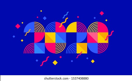 2020 new year logo composed from geometric shapes. Greeting design with multicolored number of year. Design for greeting card, invitation, calendar, etc.