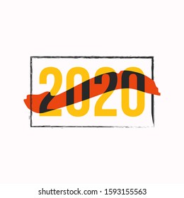 2020 new year logo design with paint brush effect. Artistic logo design