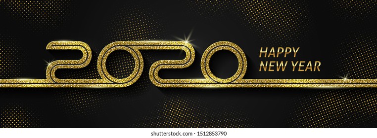 Logo del año nuevo 2020. Diseño de saludo con el número de oro brillante del año. Diseño para tarjetas de felicitación, invitación, calendario, etc.