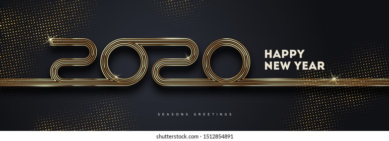 2020 new year logo. Greeting design with golden  number of year. Design for greeting card, invitation, calendar, etc.