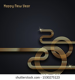 2020 new year logo. Greeting design with golden  number of year. Design for greeting card, invitation, calendar, etc.