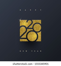 2020 new year logo. Greeting design with glitter gold  number of year. Design for greeting card, invitation, calendar, etc.