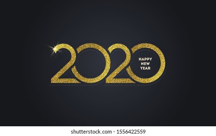 2020 new year logo. Greeting design with glitter gold  number of year. Design for greeting card, invitation, calendar, etc.