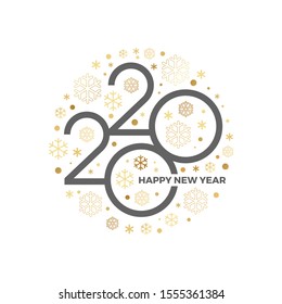 2020 new year logo with holiday greeting and showflakes on a white background. Design for greeting card, invitation, calendar, etc.