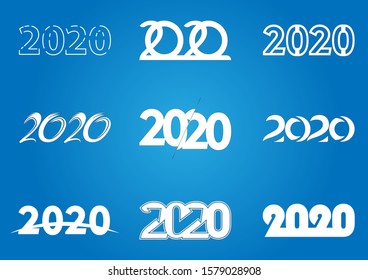 2020 New Year logo set. Holiday greeting card. Vector illustration. Holiday design for greeting card, invitation, calendar, etc.,