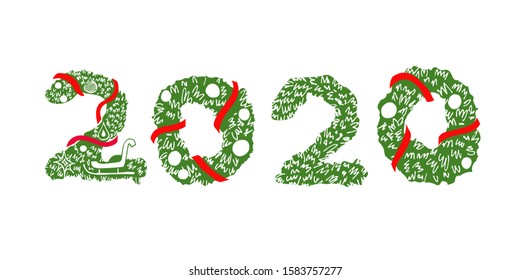 2020 New Year logo.Holiday greeting card.Vector illustration.Design for invitation,calendar.Happy abstract christmas cover eve.
