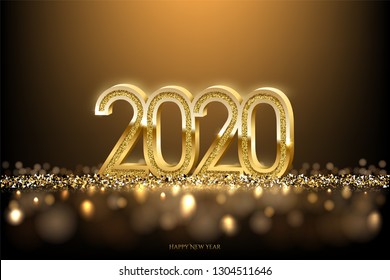 Conceito de design de luxo de Ano Novo de 2020. Modelo horizontal de ano novo de 2020 de vetor dourado com brilho dourado