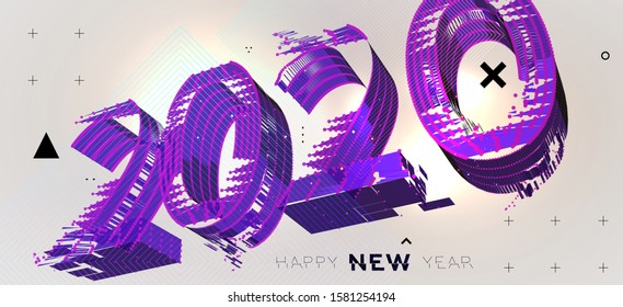 2020 New Year number for holiday concept modern design with geometric 3d elements. Christmas techno party style with abstract shapes. Vector illustration