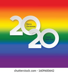 2020 New Year Numeral Text Lettering on Bright Colorful Rainbow Background Design Template. Greeting Card, Banner or Invitation