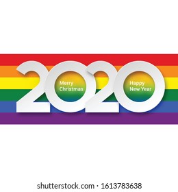 2020 New Year Numeral Text Lettering on Bright Colorful Rainbow Background Design Template. Greeting Card, Banner or Invitation for Creative Idea