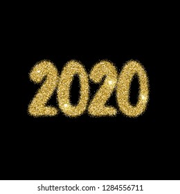 2020 new year numerals bright firework explosion on black. Holiday burst and night sky glow effect for evening celebrations. Vector illustration