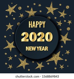 2020 New Year on a dark background of glitter stars. Creative element for design luxury cards invitations party and social media for the New Year 2020 and Christmas Modern design gold