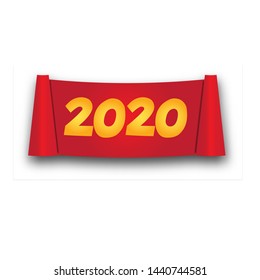 2020 New Year paper roll banner. isolated red scroll in realistic style. vector illustration