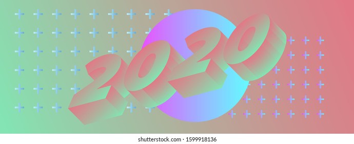 2020 New Year Party background with 3d digits and geometric elements. Postcard Invitation or club flyer template.