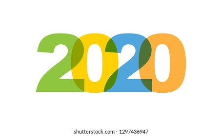 2020 new year, phrase overlap color no transparency. Concept of simple text for typography poster, sticker design, apparel print. Graphic slogan isolated on white background. Vector illustartion