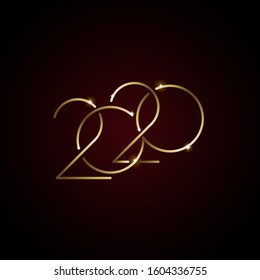 2020 New Year poster - golden shiny digits on black background - vector winter holiday decoration