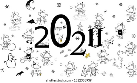 2020 new year poster mouses winter activities