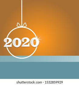 2020 New Year poster with white abstract Christmas ball. Vector illustration.