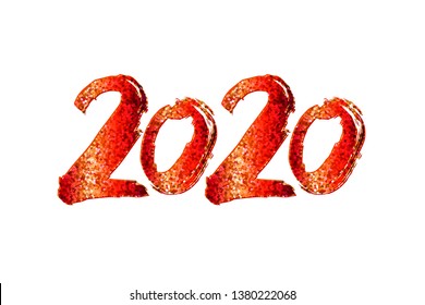 2020 New Year. 2020 red numbers on a white background. Hand written lettering. Happy Holidays card design. Vector illustration