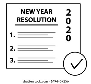 2020 New Year resolution checklist form, isolated on white background