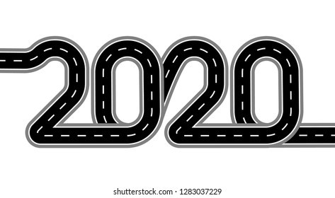 2020 New Year. The road is stylized as an inscription. Isolated On White Background. Vector Illustration