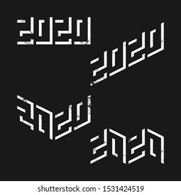2020 New Year shadow typography. Set of four textured monochrome logos.