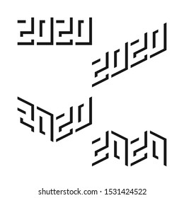 2020 New Year shadow typography. Set of four graphic monochrome logos.