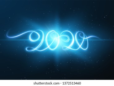 2020 new year shiny vector background. Glowing shiny spiral lines effect vector background. EPS10. Abstract light painting trail speed motion effect. Shiny wavy trail.
