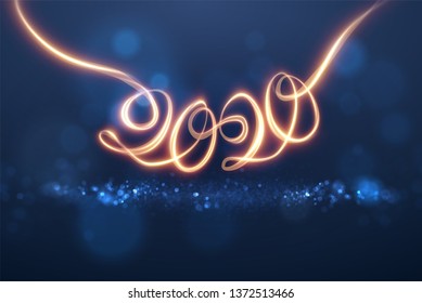 2020 new year shiny vector background. Glowing shiny spiral lines effect vector background. EPS10. Abstract light painting trail speed motion effect. Shiny wavy trail.