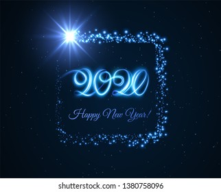 2020 new year shiny vector background. Glowing shiny spiral lines effect vector background. EPS10. Abstract light painting trail speed motion effect. Shiny wavy trail.