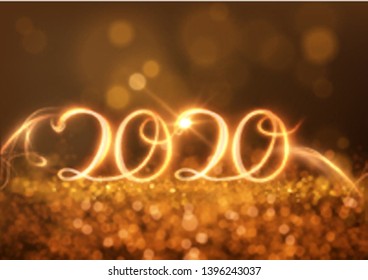 2020 new year shiny vector background. Glowing shiny spiral lines effect vector background. EPS10. Abstract light painting trail speed motion effect. Shiny wavy trail.