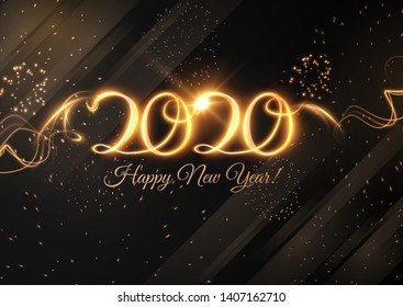 2020 new year shiny vector background. Glowing shiny spiral lines effect vector background. EPS10. Abstract light painting trail speed motion effect. Shiny wavy trail.