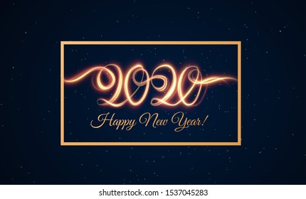 2020 new year shiny vector background. Glowing shiny spiral lines effect vector background. EPS10. Abstract light painting trail speed motion effect. Shiny wavy trail.