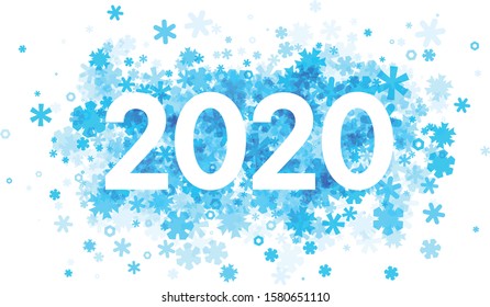 2020 new year sign with blue flat snowflakes on white background. Christmas illustration - vector.