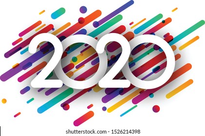 2020 new year sign with colorful paint flat strokes on white background. Christmas illustration - vector.
