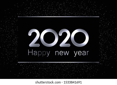 2020 new year sign with shiny silver letters and sand on black background. Christmas illustration - vector.