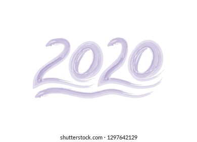 2020 New Year. Text blue color painbrash