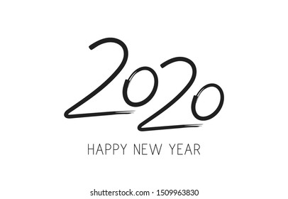 2020 New Year text design. Hand drawn logo. Design for banner, poster, postcard, print and calendar. Vector illustration