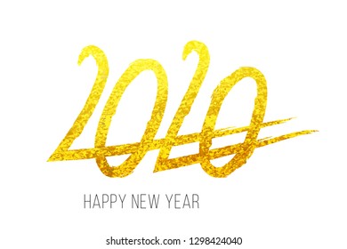2020 New Year. Text golden with bright sparkles