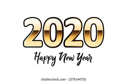 2020 New Year. Text golden on white background
