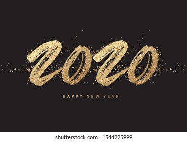 2020 New Year. Text golden with bright sparkles and shiny color