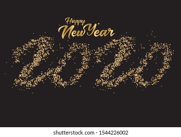 2020 New Year. Text golden with bright sparkles and shiny color