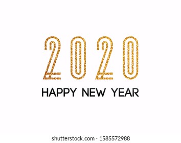 2020 New Year. Text golden with bright sparkles.